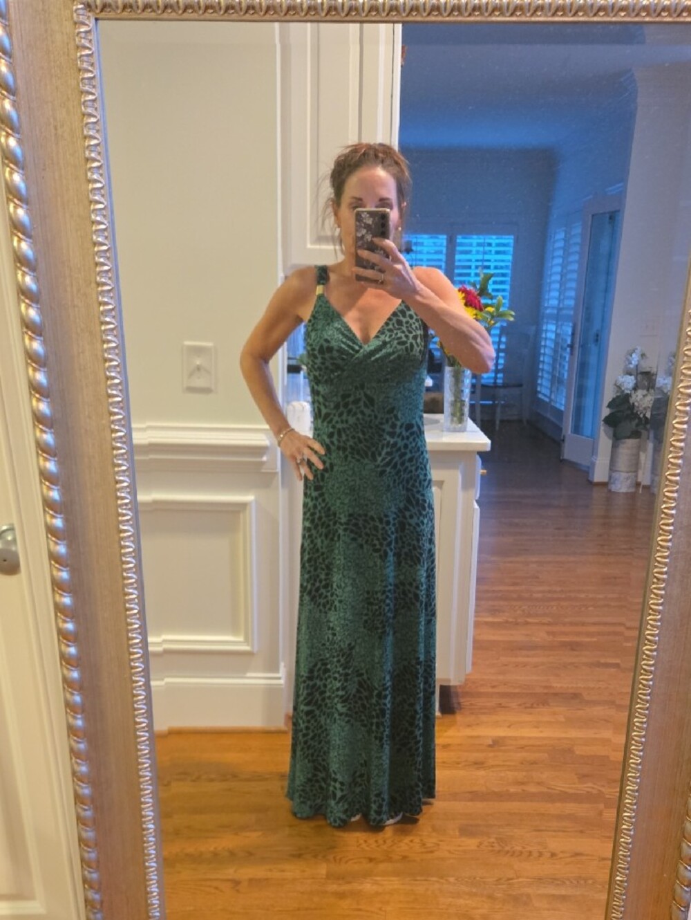 White House Black Market Green Patterned Maxi Dress - Picture 2 of 3